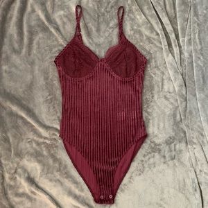 Forever 21 Maroon Velvet Sparkle Bodysuit